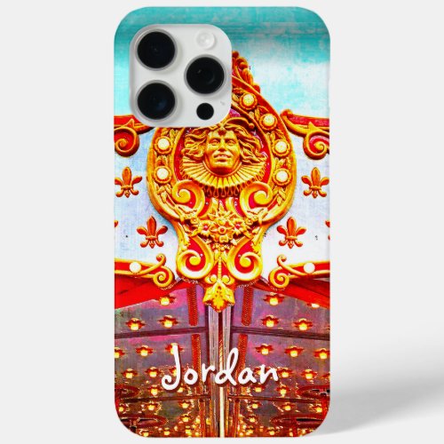 Vintage retro carousel face photo add your name iPhone 15 pro max case