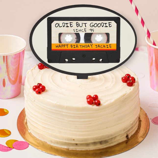 Vintage Retro Cassette Tape Happy Birthday Cake Topper (retro cassette tape happy birthday cake topper)