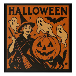 Vintage/retro cat, ghost, pumpkin & witch acrylic print