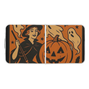 Vintage/retro cat, ghost, pumpkin & witch beer pong table