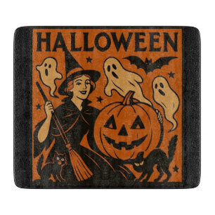Vintage/retro cat, ghost, pumpkin & witch cutting board