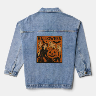 Vintage/retro cat, ghost, pumpkin & witch denim jacket