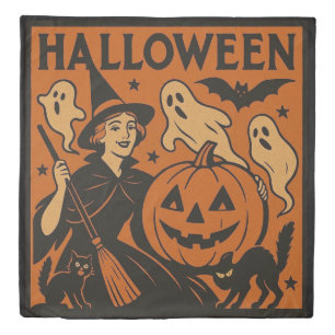 Vintage/retro cat, ghost, pumpkin & witch duvet cover