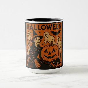 Vintage/retro cat, ghost, pumpkin & witch mug