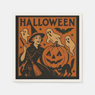 Vintage/retro cat, ghost, pumpkin & witch napkins