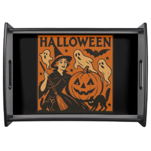 Vintage/retro cat, ghost, pumpkin & witch serving tray