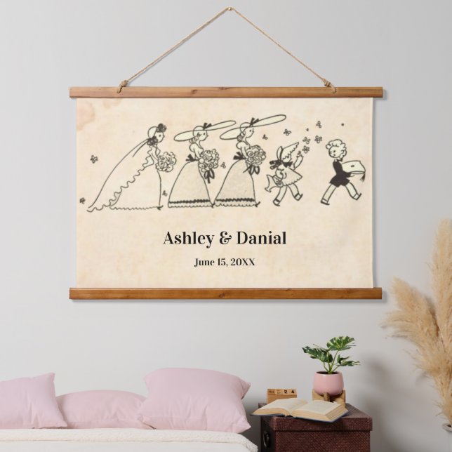 Vintage Retro Ceremony Bridesmaids Classic Wedding Hanging Tapestry (Bedroom)
