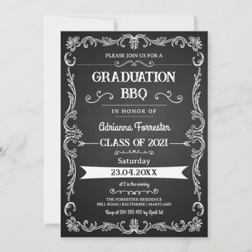 Vintage Retro Chalkboard Graduation BBQ Invitation