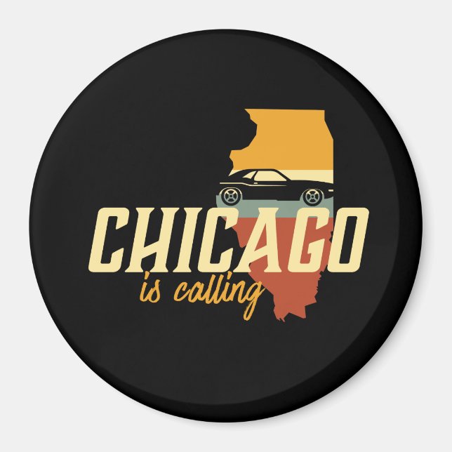Vintage Retro Chicago Illinois USA City Map Magnet (Front)