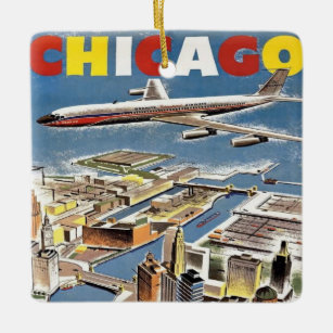 Vintage Retro Chicago travel tourism airplane Ceramic Ornament
