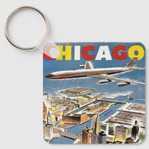 Vintage Retro Chicago travel tourism airplane Keychain