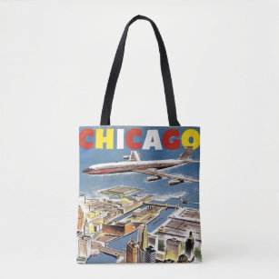 Vintage Retro Chicago travel tourism airplane  Tote Bag