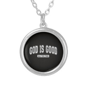 Vintage Retro Christian God is Good All The Time J Silver Plated Necklace