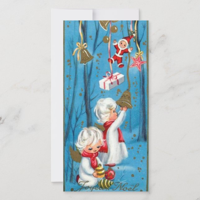Vintage Retro Christmas Angels Joyful Noel Holiday Card (Front)
