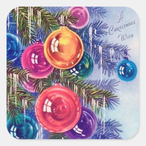 Vintage Retro Christmas Balls Tree Ornaments  Square Sticker