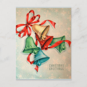 Vintage retro Christmas bells Holiday postcard