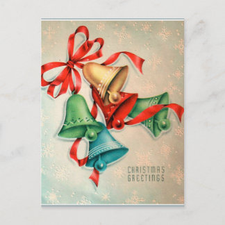 Vintage retro Christmas bells Holiday postcard