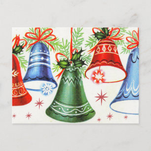 Vintage retro Christmas bells Holiday postcard