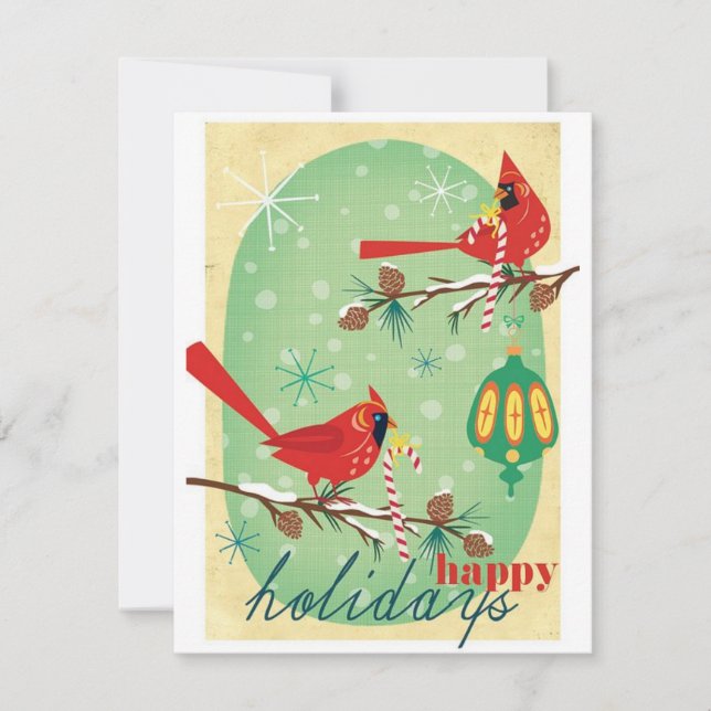 Vintage Retro Christmas Birds Holiday Card (Front)