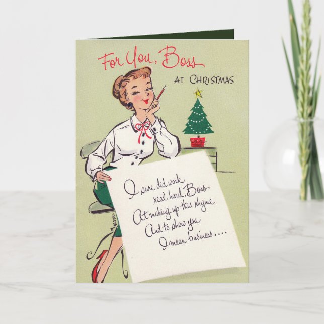 Vintage retro Christmas boss add text card (Front)