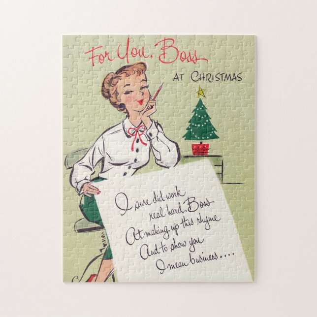 Vintage retro Christmas boss card puzzle (Vertical)