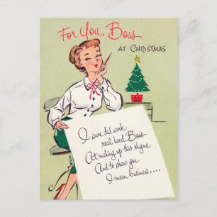 Vintage retro Christmas boss woman postcard