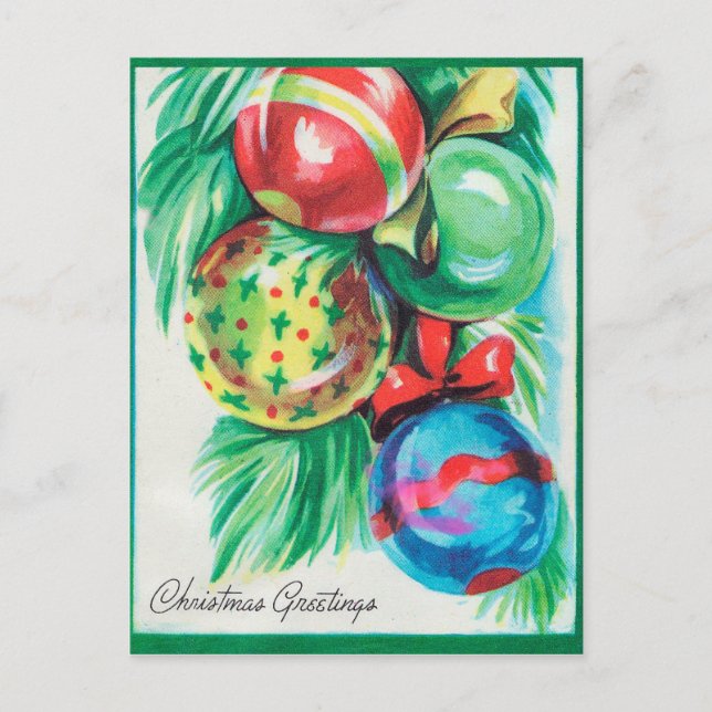 Vintage retro Christmas bulbs Holiday postcard (Front)
