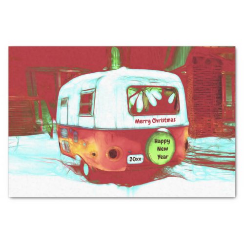 Vintage Retro Christmas Camper Green Red Holiday Tissue Paper