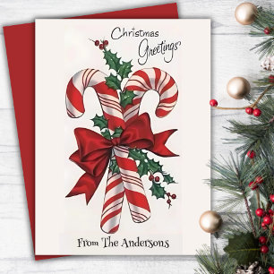 Vintage Retro Christmas Candy Canes Custom Holiday Card
