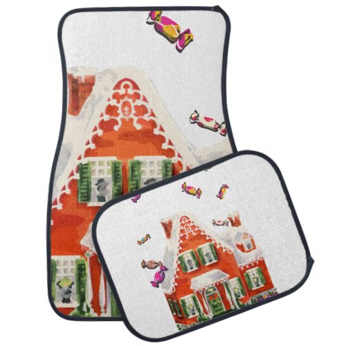 vintage retro christmas candy gingerbread house car floor mat