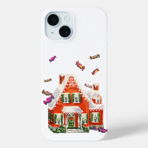vintage retro christmas candy gingerbread house iPhone 15 case