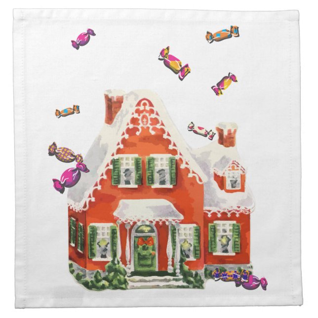 vintage retro christmas candy gingerbread house cloth napkin (Front)