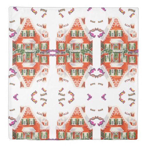 vintage retro christmas candy gingerbread house duvet cover
