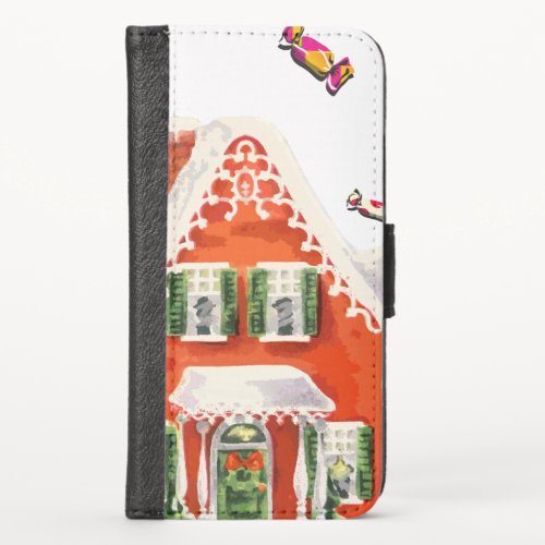 vintage retro christmas candy gingerbread house iPhone x wallet case