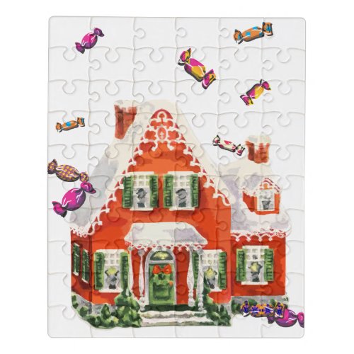 vintage retro christmas candy gingerbread house jigsaw puzzle