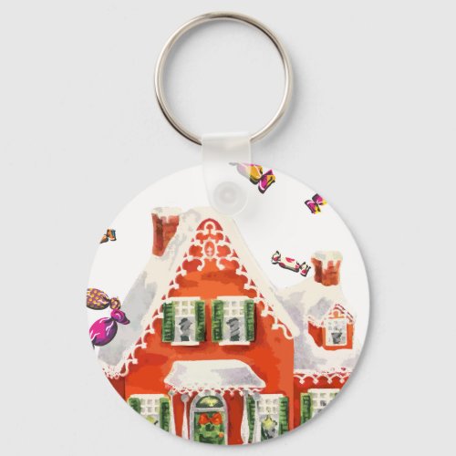 vintage retro christmas candy gingerbread house keychain