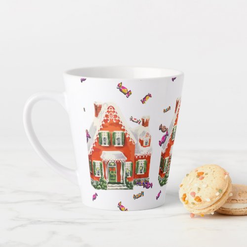 vintage retro christmas candy gingerbread house latte mug