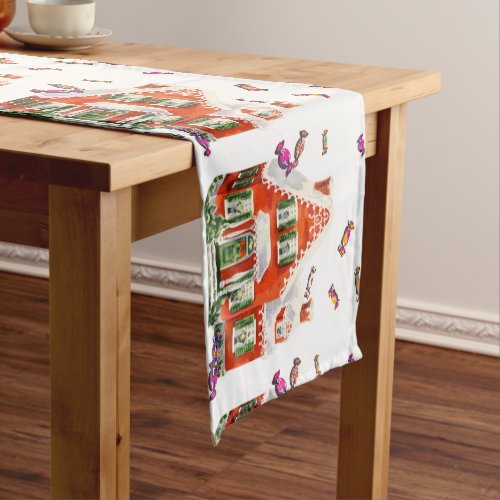 vintage retro christmas candy gingerbread house medium table runner