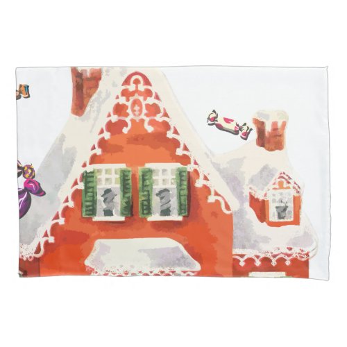 vintage retro christmas candy gingerbread house pillow case