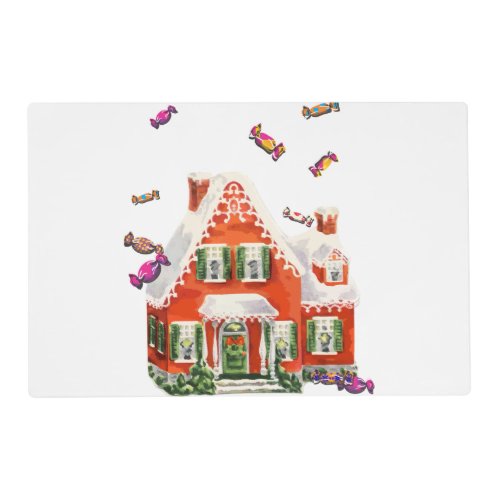 vintage retro christmas candy gingerbread house placemat