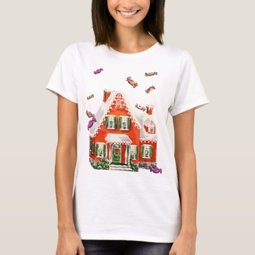 vintage retro christmas candy gingerbread house T_Shirt