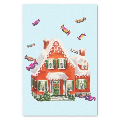 vintage retro christmas candy gingerbread house tissue paper