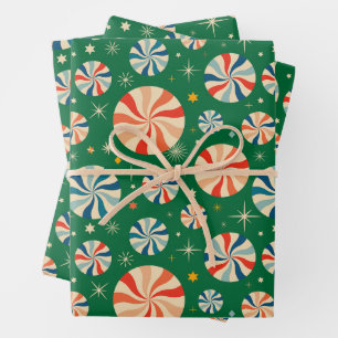 Vintage Retro Christmas Candy Wrapping Paper Sheets