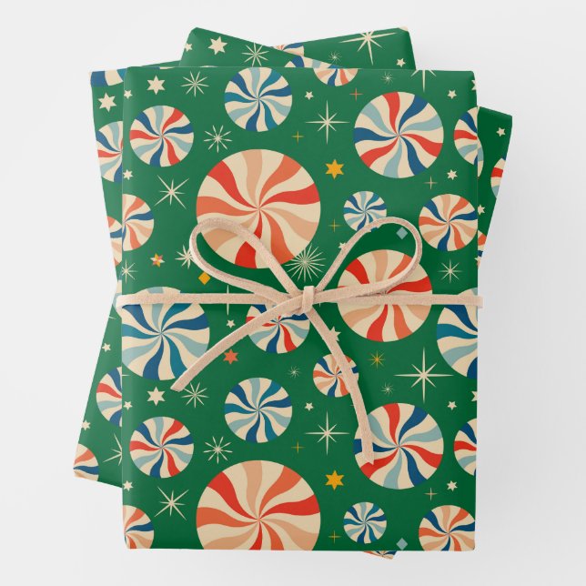 Vintage Retro Christmas Candy  Wrapping Paper Sheets (In situ)