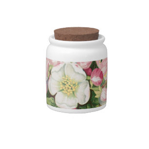 Vintage Retro Christmas Card, Apple Blossoms Candy Jar