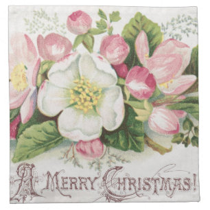 Vintage Retro Christmas Card, Apple Blossoms Cloth Napkin