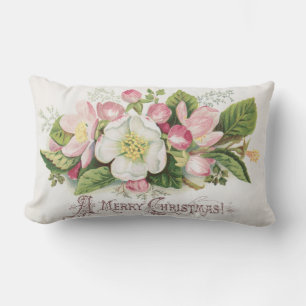 Vintage Retro Christmas Card, Apple Blossoms Lumbar Pillow