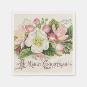 Vintage Retro Christmas Card, Apple Blossoms Napkins