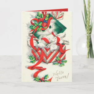Vintage retro Christmas cat card customizable