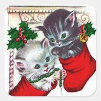 Vintage retro Christmas cats Holiday sticker